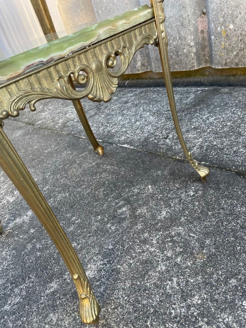 イタリア製/飾り棚/花台/大理石/グリーンオニキス/ロココ調/猫脚/2段