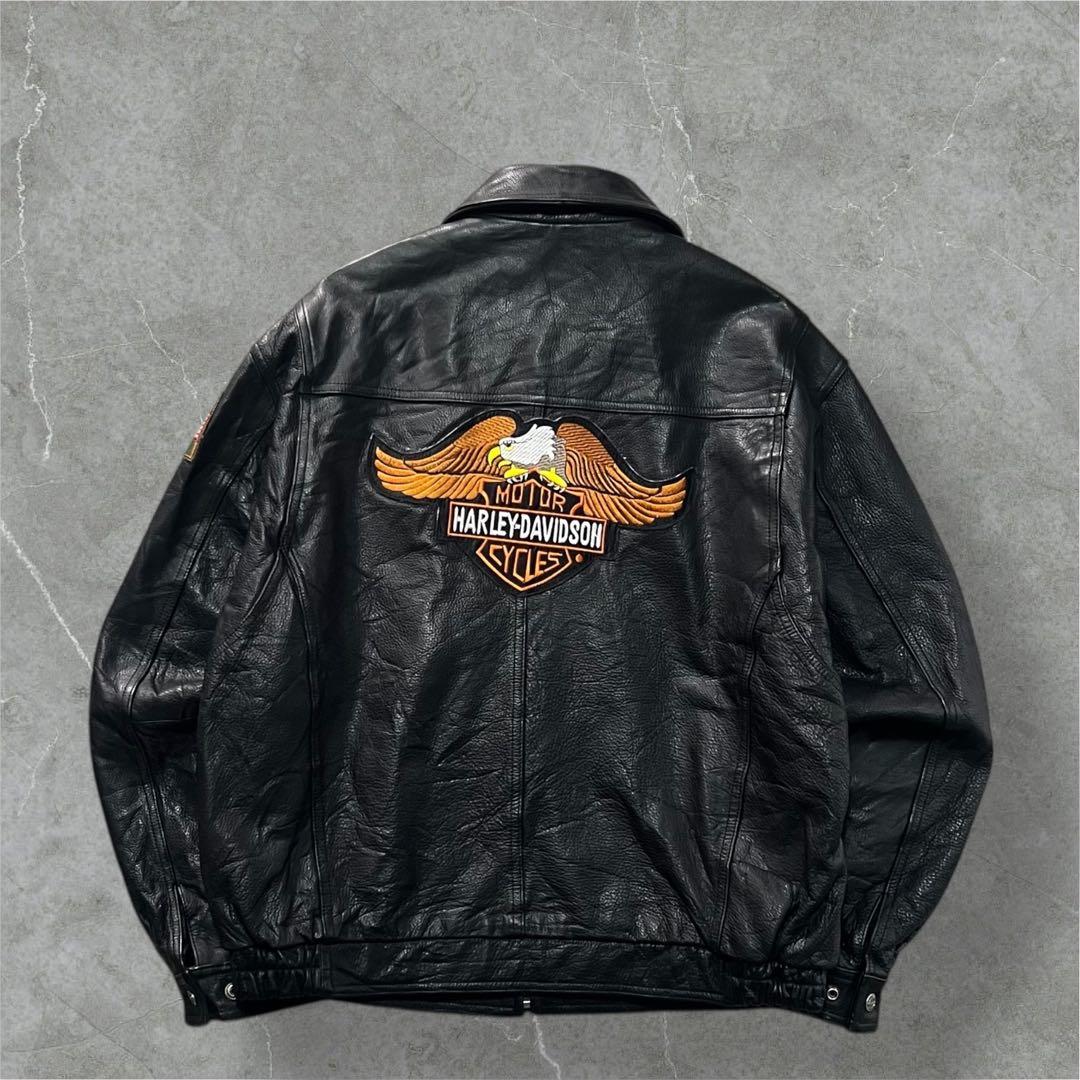 WILSONS本革ハーレーカスタム刺繍イーグルワッペンレザージャケットL古着