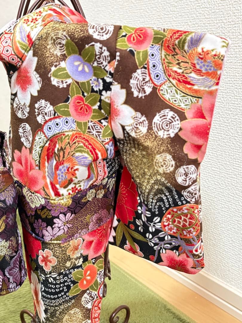 ★新作★完成品☆犬服☆つまみ細工帯飾り付き 犬用着物Sサイズ 女の子和柄ブラック