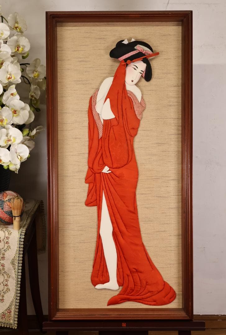 時代　押絵　美人　花魁　遊女　縦約105㎝×横約49.5㎝　特大 BJ212