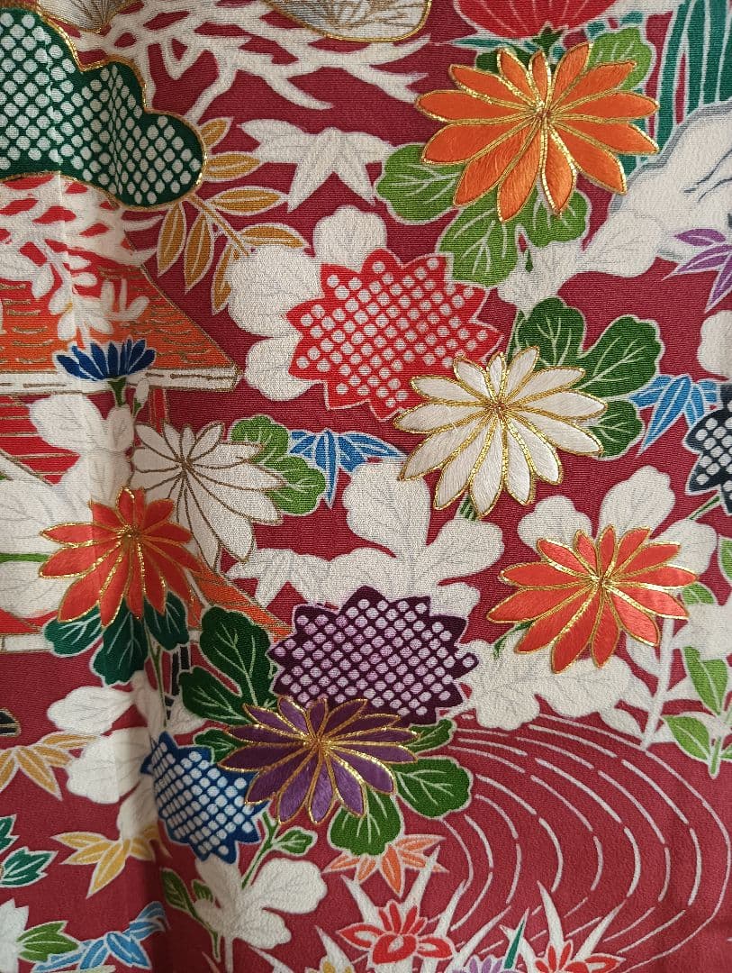 振袖フルセット　手描き総柄友禅　本物志向の方に　古典柄　作家　164/66.5