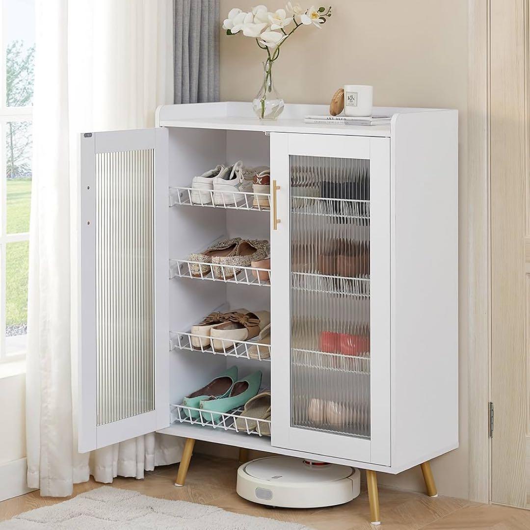 【大特価】シューズキャビネット 下駄箱 4段 扉付き 靴箱 家庭用 組立簡単