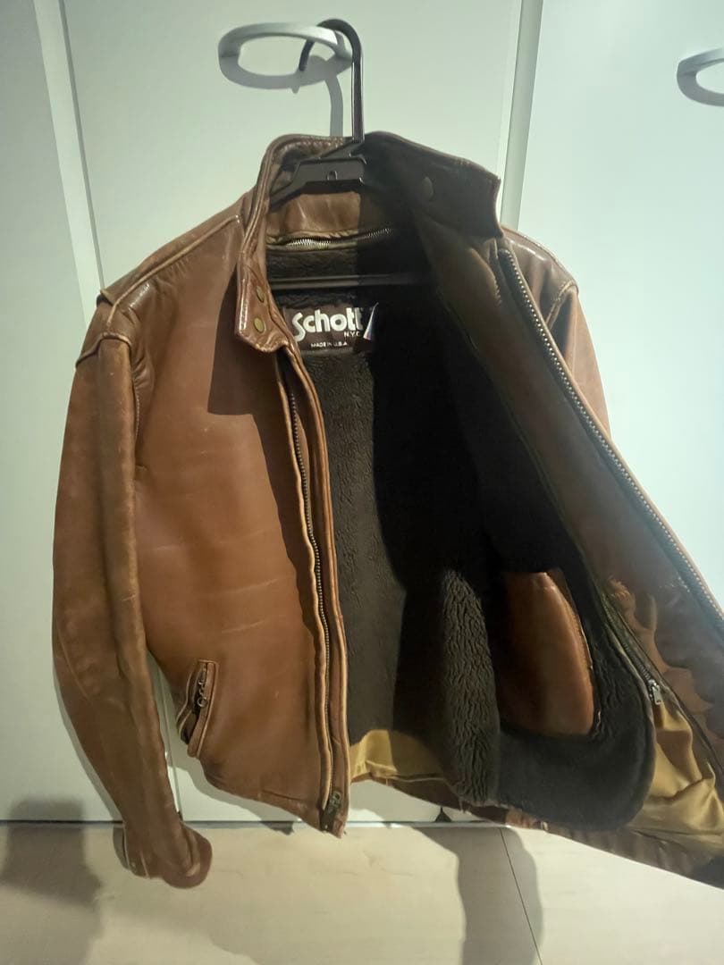 値下中！　schott シングルライダースジャケット茶　34 ボア付