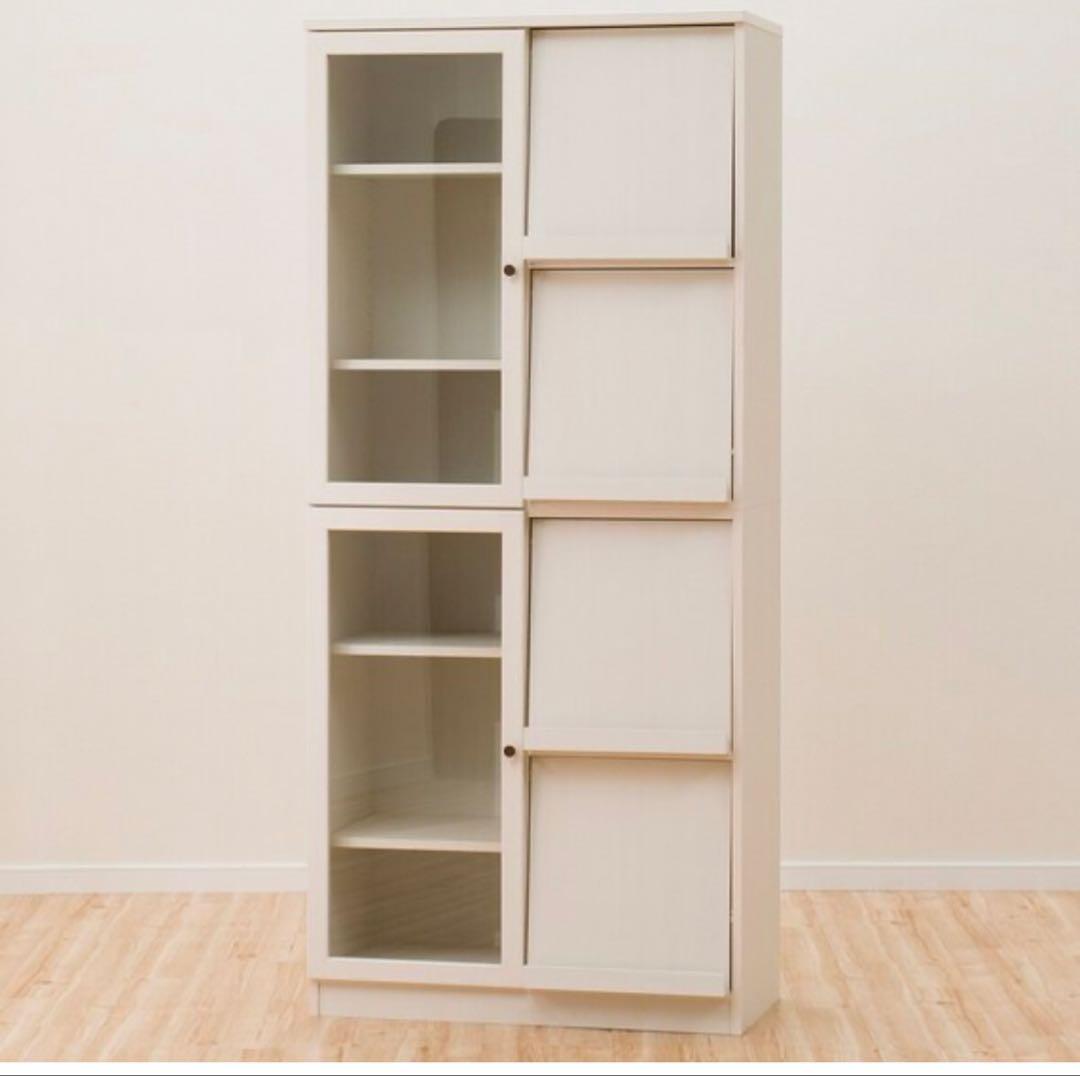 フラップ扉本棚 ビブリオGD80 WW ホワイトウォッシュ　ニトリ