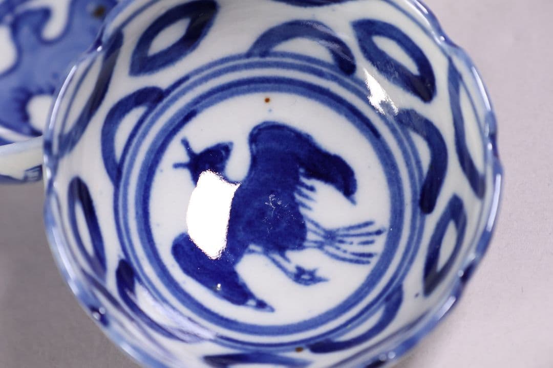 中国 若深珍蔵 染付 煎茶椀 五客 山水 鳥図 茶器 陶磁器【MA580】