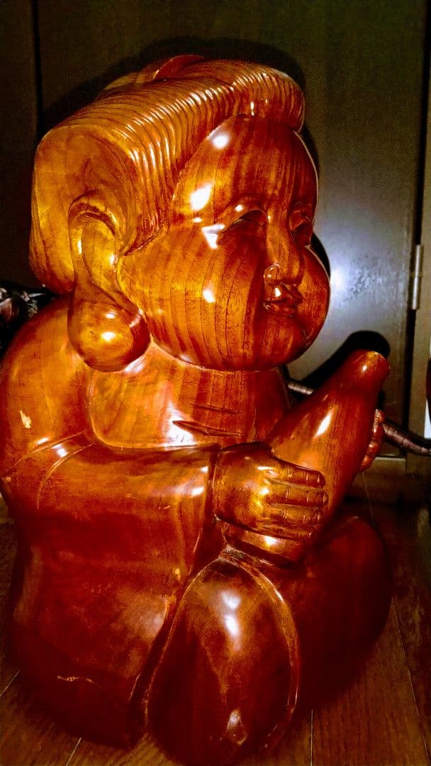 伝説＆超豪華木製.巨大.お福さんの置物.9.３kg