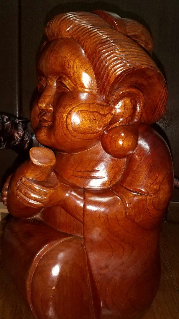 伝説＆超豪華木製.巨大.お福さんの置物.9.３kg