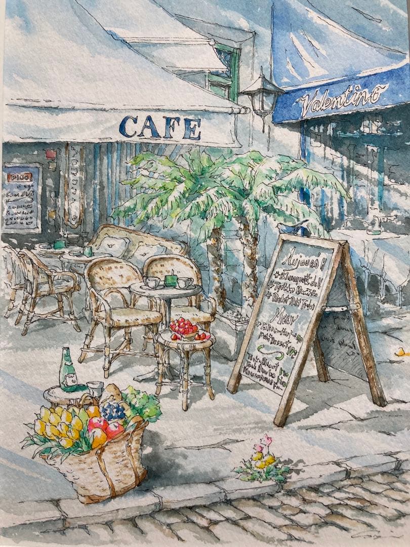 【真作】内田新哉「VALENTINO」水彩原画 直筆サイン 裏書き有り 絵画