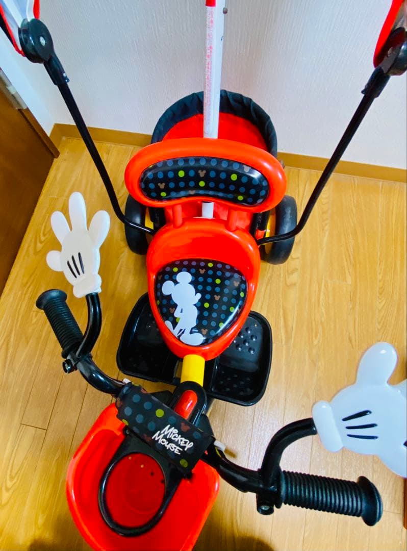 【美品、室内使用・室内保管】子供 三輪車 手押し棒 ides ミッキー三輪車