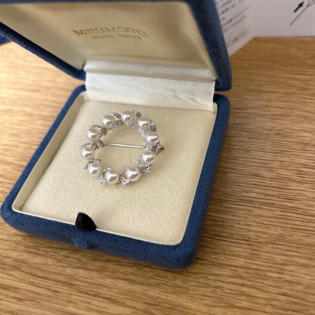 MIKIMOTO ミキモト　真珠　パール　WGK18 葉彫り　月桂樹　ブローチ
