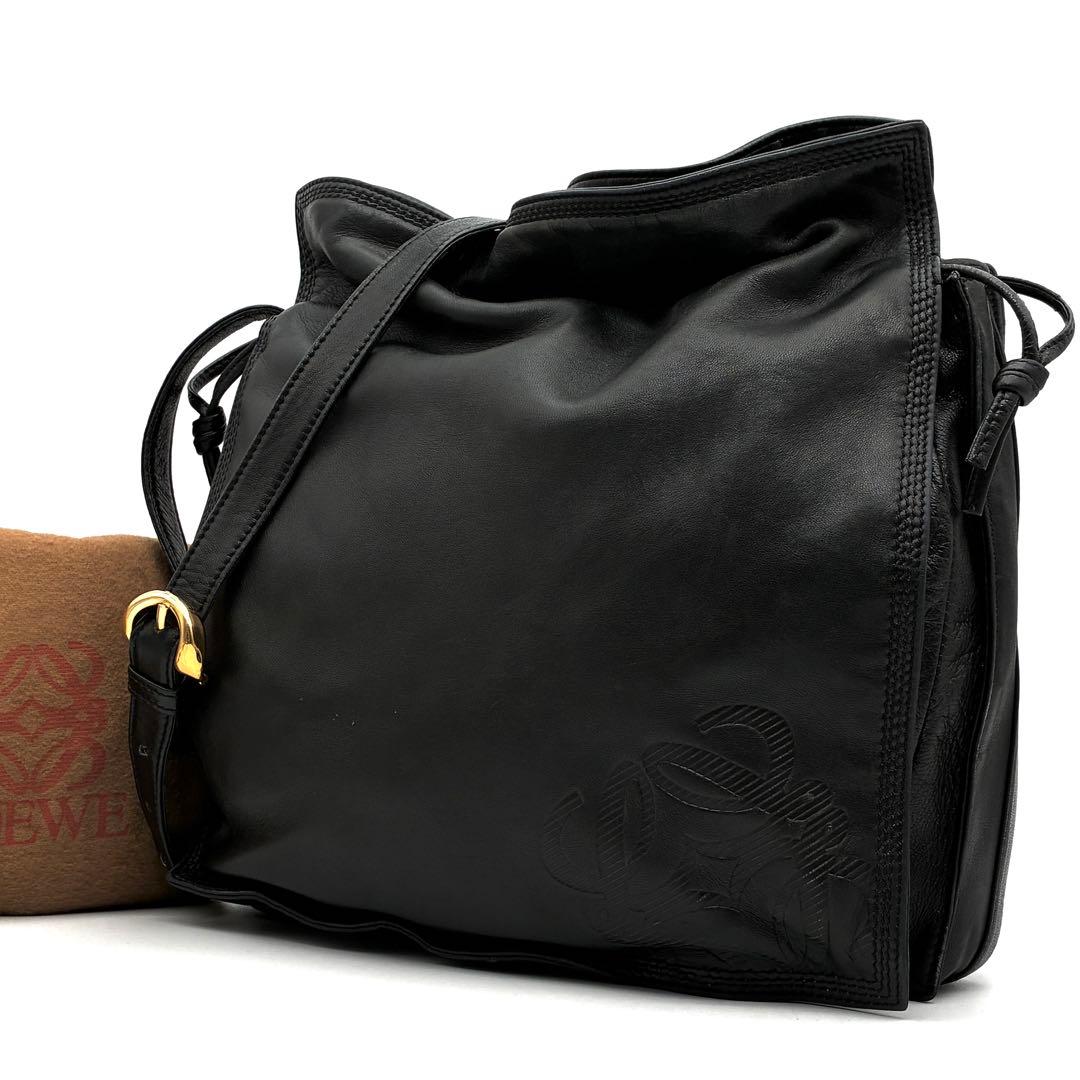 極美品 ロエベ フラメンコ ショルダーバッグ ナッパレザー アナグラム ブラック