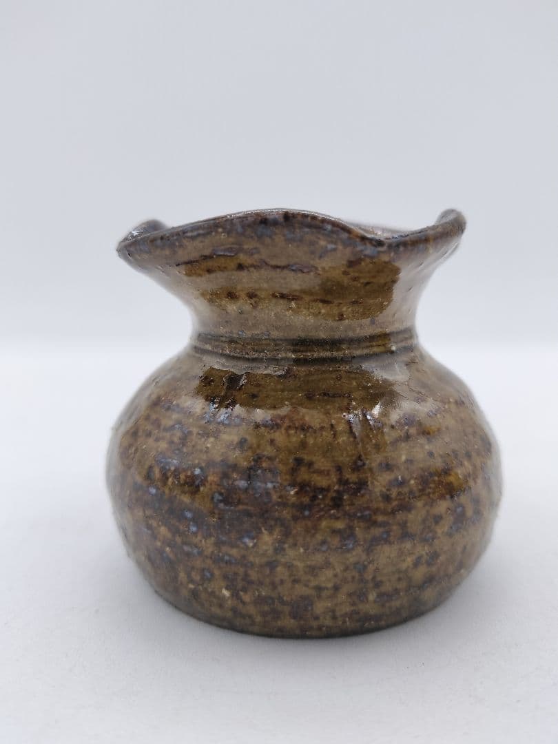 c411 蓋置 飴釉　砂金袋 志戸呂 廣前心斉 木箱 茶道具