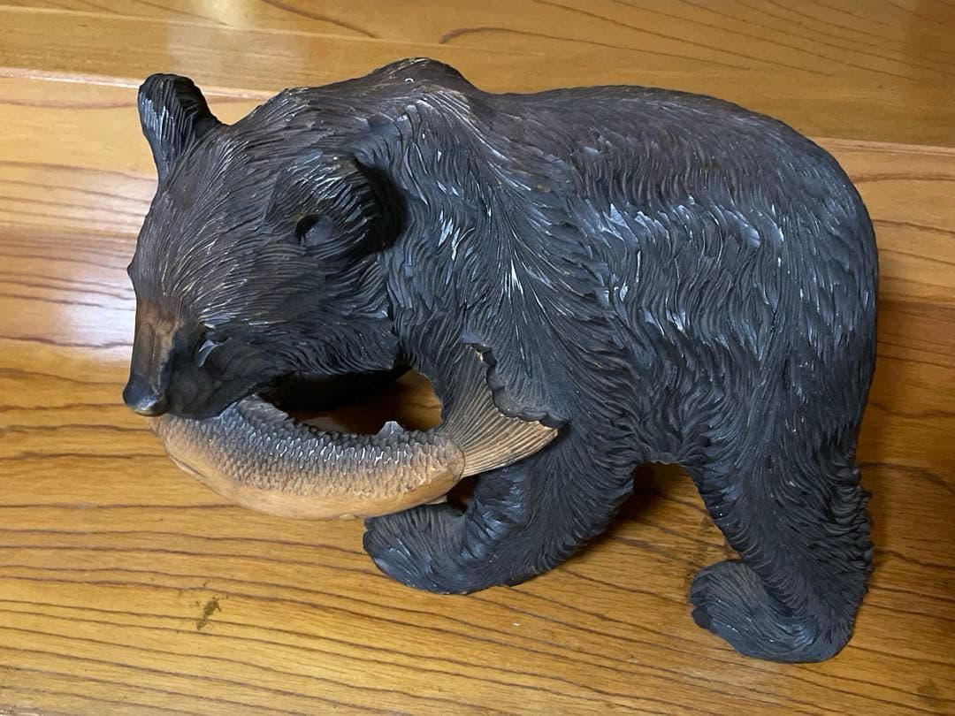 美品　木製　白老　木彫り熊　熊置物　アイヌ 木彫り　工芸品　手彫り