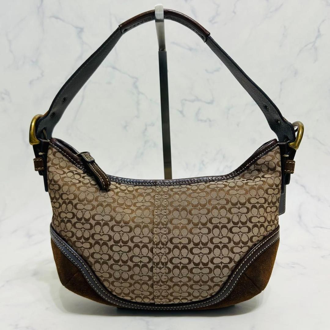 コーチ　ホーボー　ワンショルダーバッグ　スエード　キャンバス　シグネチャー