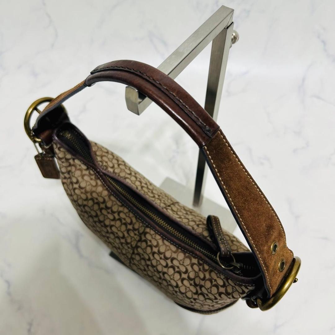 コーチ　ホーボー　ワンショルダーバッグ　スエード　キャンバス　シグネチャー