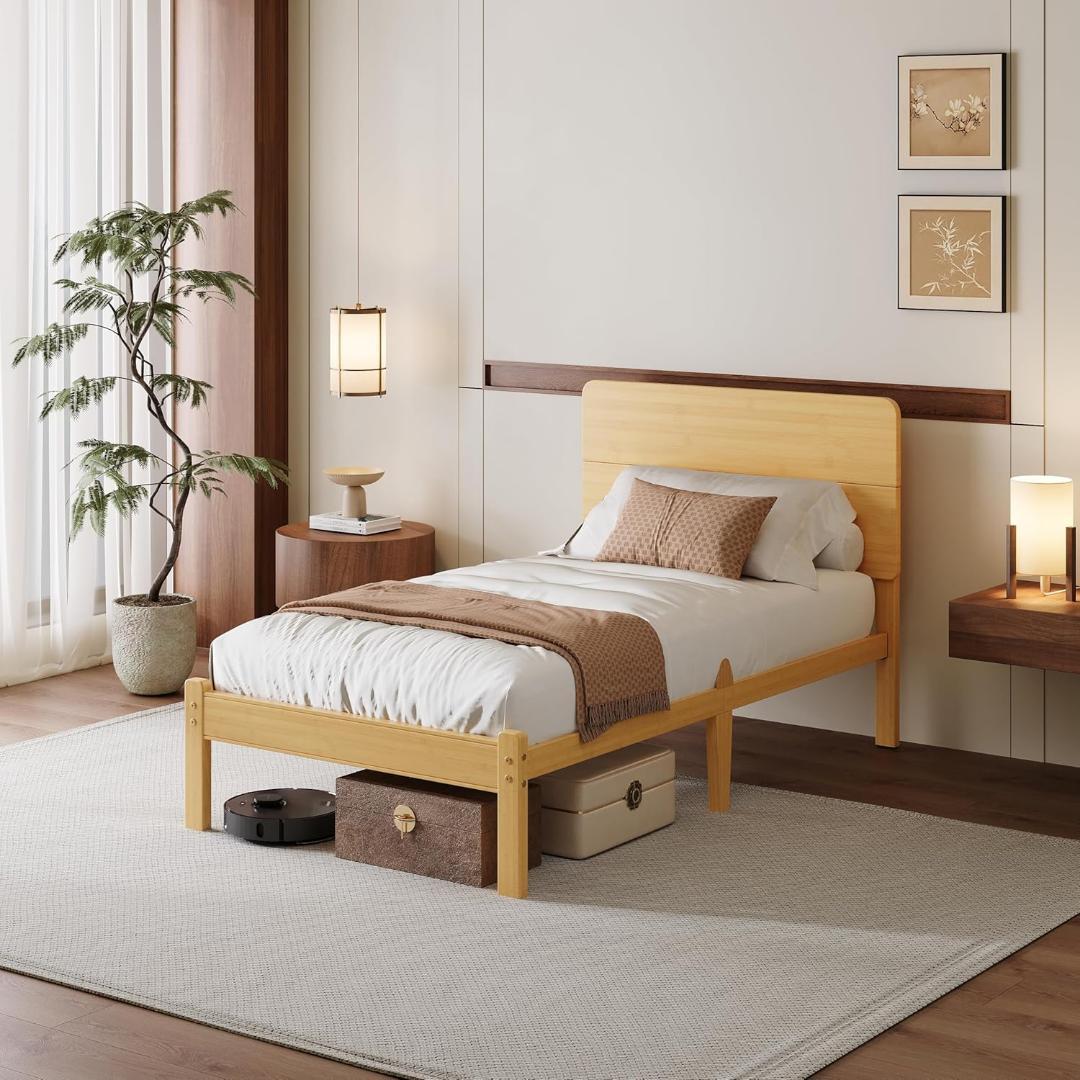 竹製 ベッドフレーム シングル ヘッドボード付き すのこ構造