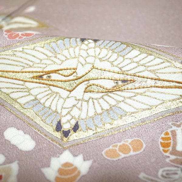 訪問着 着物 手描き友禅 金彩加工 金駒刺繍 裄66.5 Ｍ 中古 sn1890