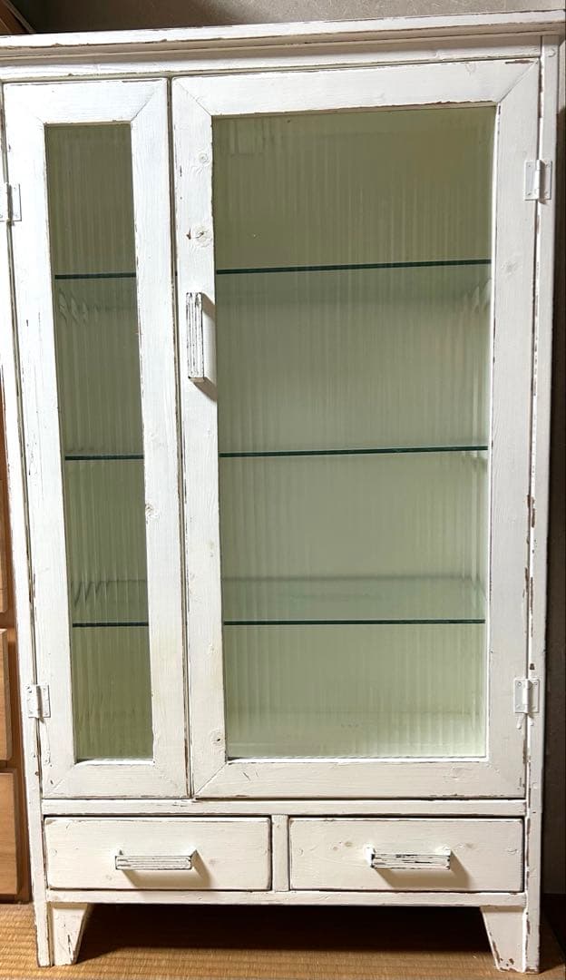 【⚠️発送に関しての注意あり⚠️】ハンドメイドモールガラス棚キャビネット食器棚古道具