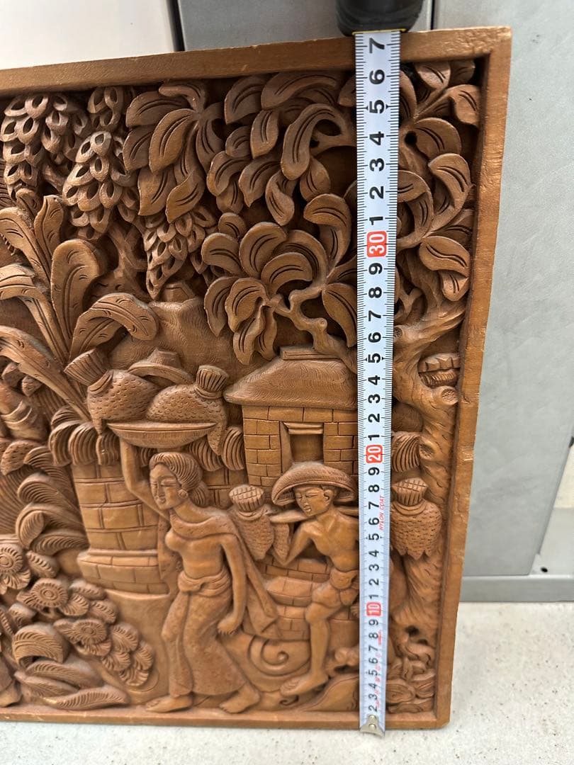 アジアン雑貨 木製 壁掛け(バリ島産、一刀彫り、扁額)