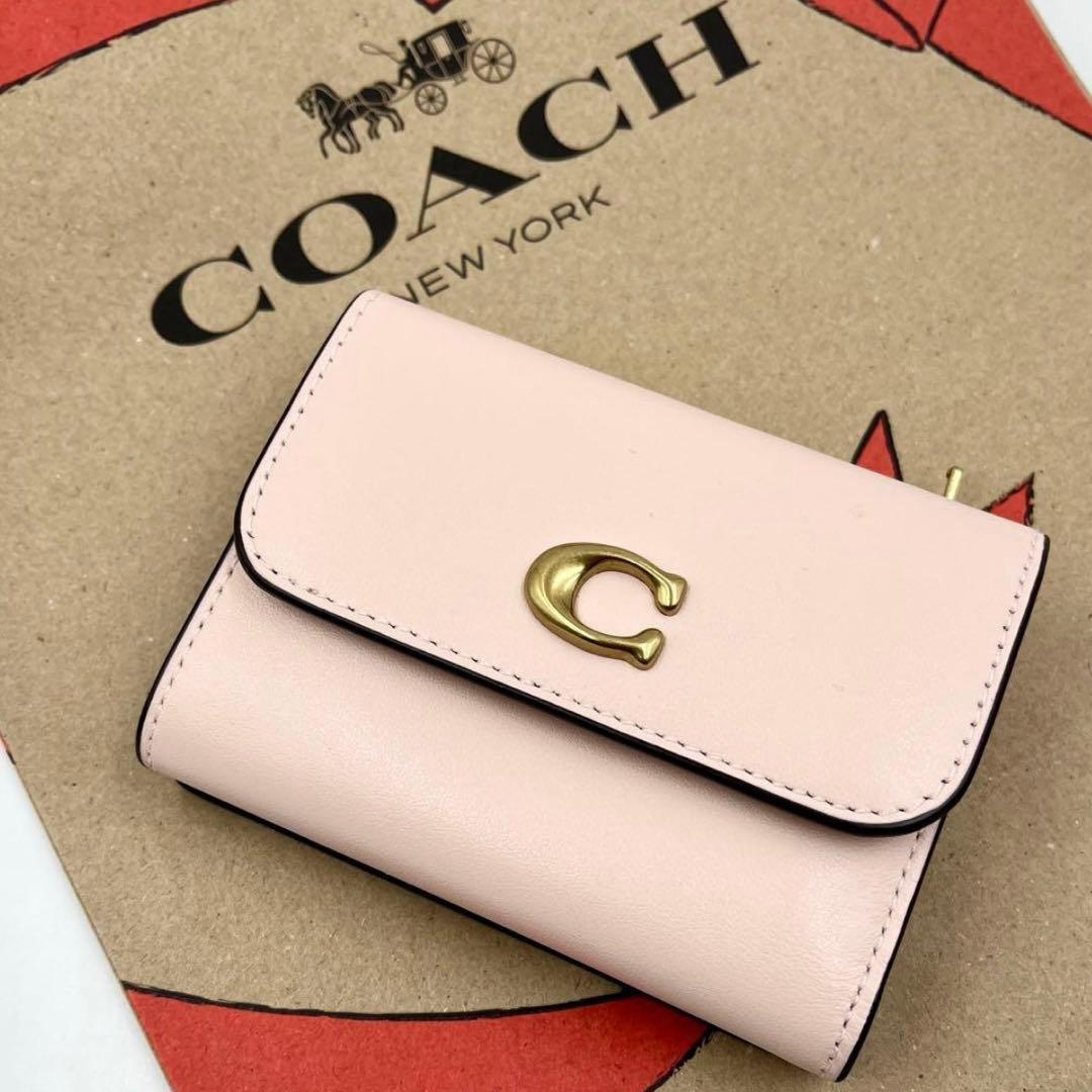 コーチ☆新品☆レザー カードホルダー 三つ折り財布／ブラッシュピンク