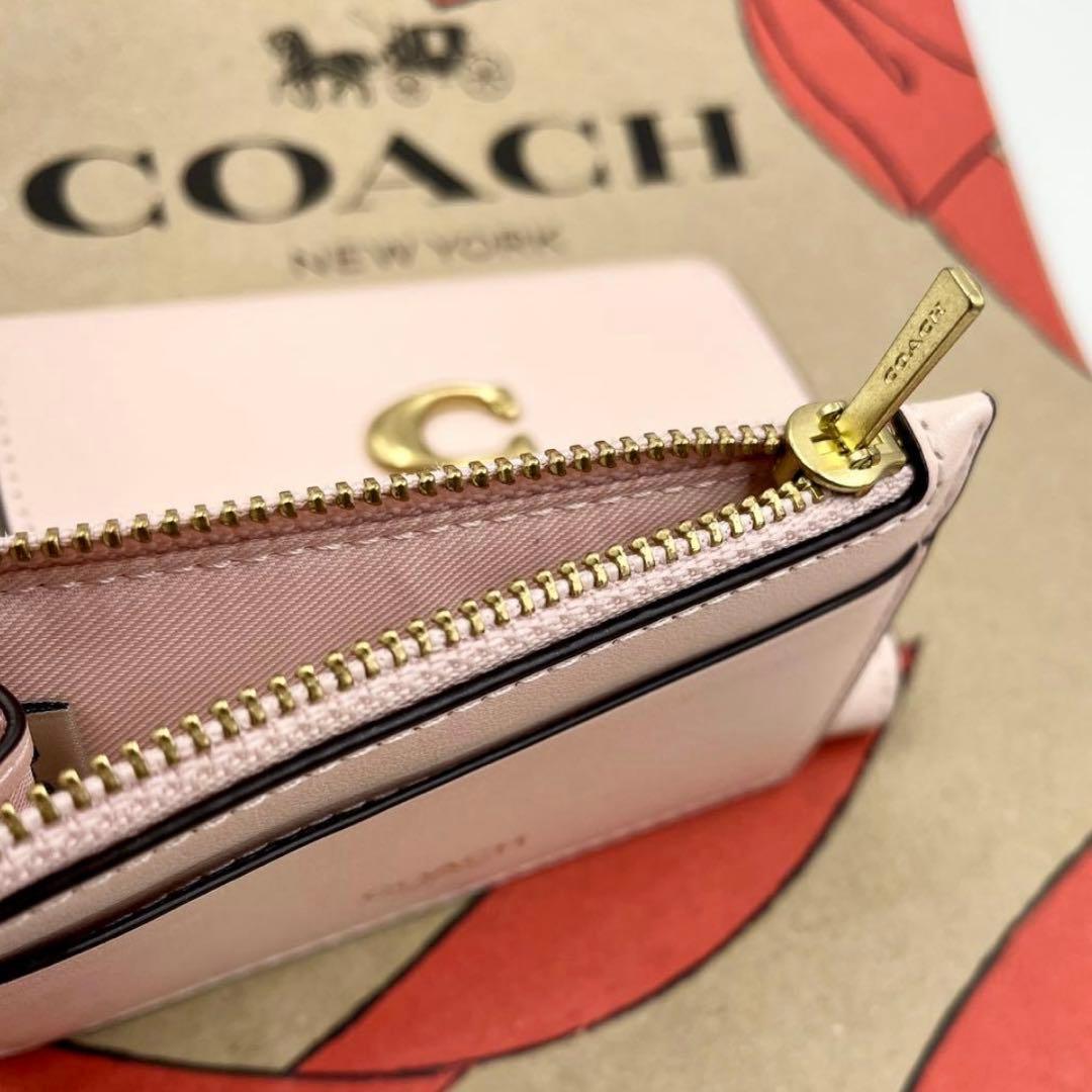 コーチ☆新品☆レザー カードホルダー 三つ折り財布／ブラッシュピンク