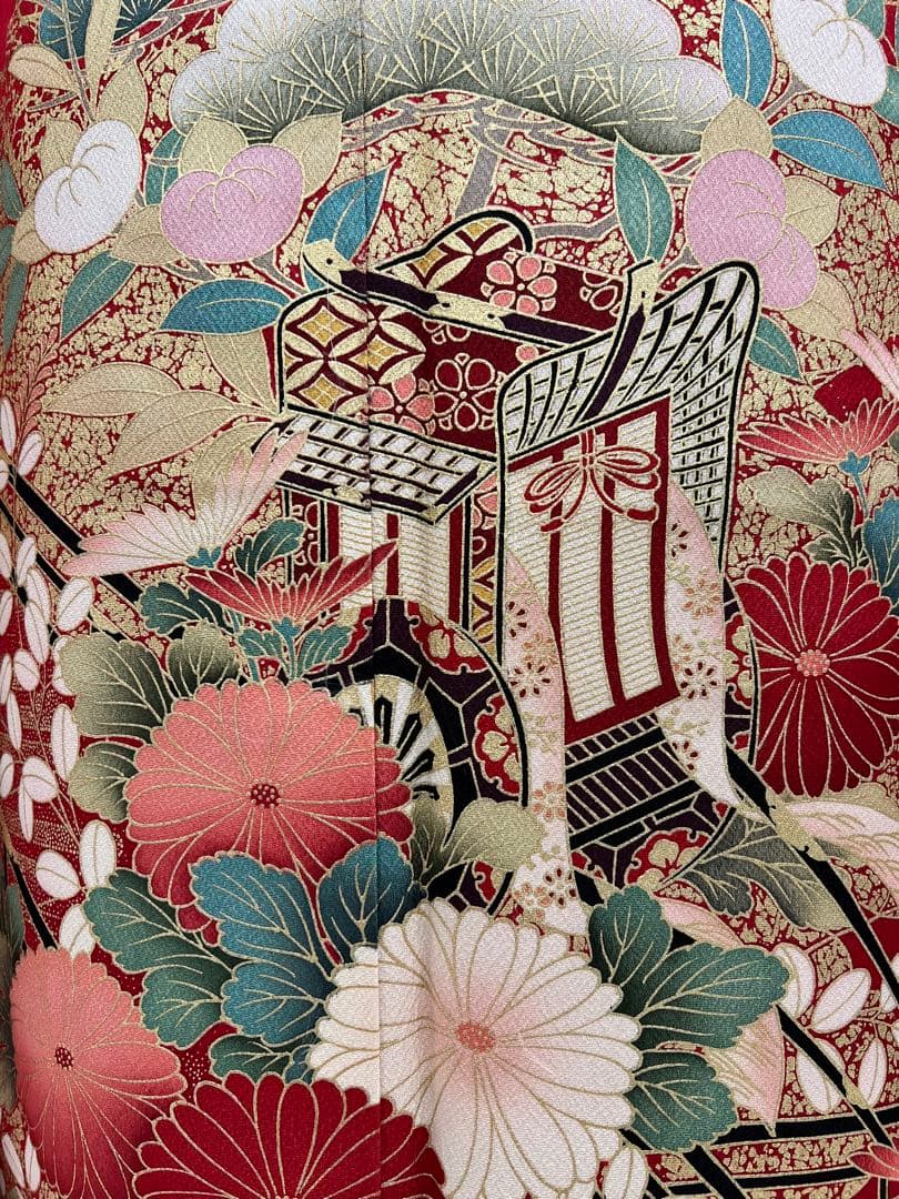 振り袖　フルセット　別誂長襦袢　古典柄　成人式　赤　結婚式　金彩加工　668