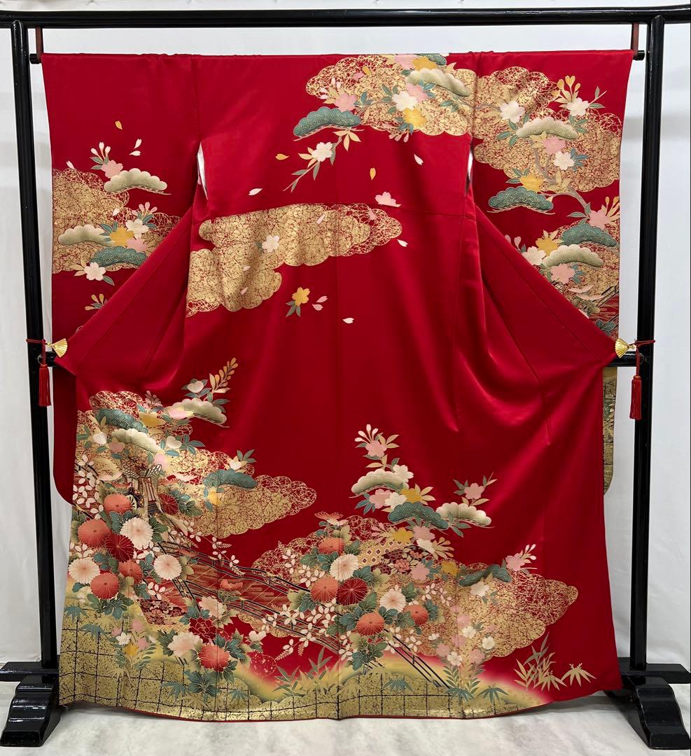振り袖　フルセット　別誂長襦袢　古典柄　成人式　赤　結婚式　金彩加工　668