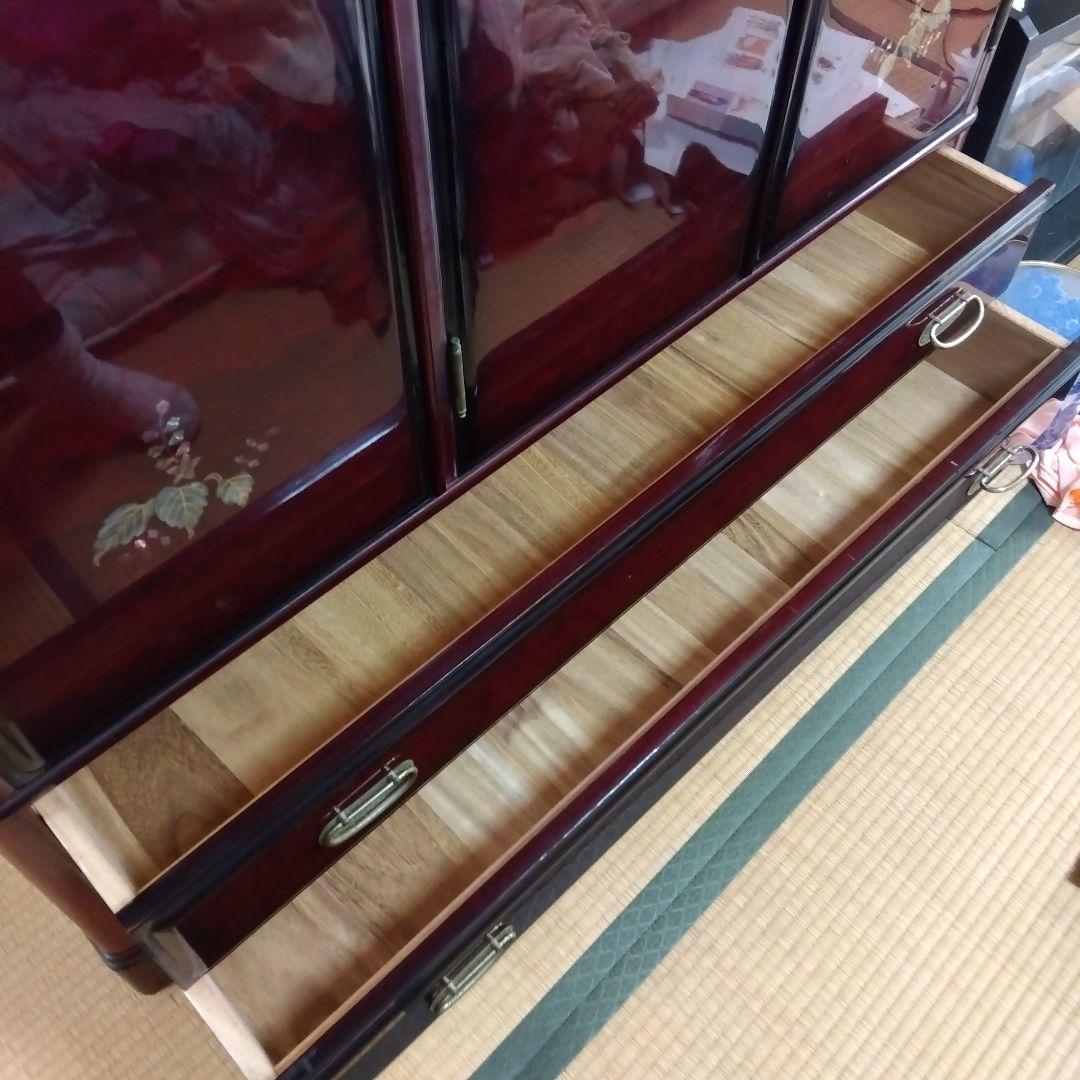 洋風和ダンス 高級婚礼家具 整理箪笥　昭和レトロ エンジ色 花柄