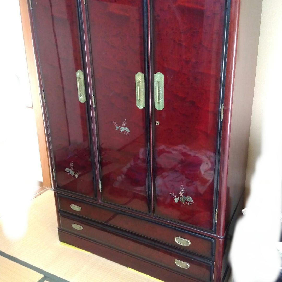 洋風和ダンス 高級婚礼家具 整理箪笥　昭和レトロ エンジ色 花柄