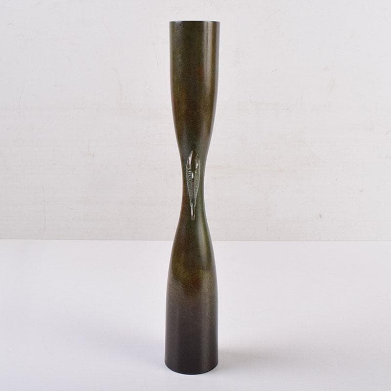 唐銅風炉師　黒瀬宗康作　唐銅　鯉耳花入　共箱　V　R8967