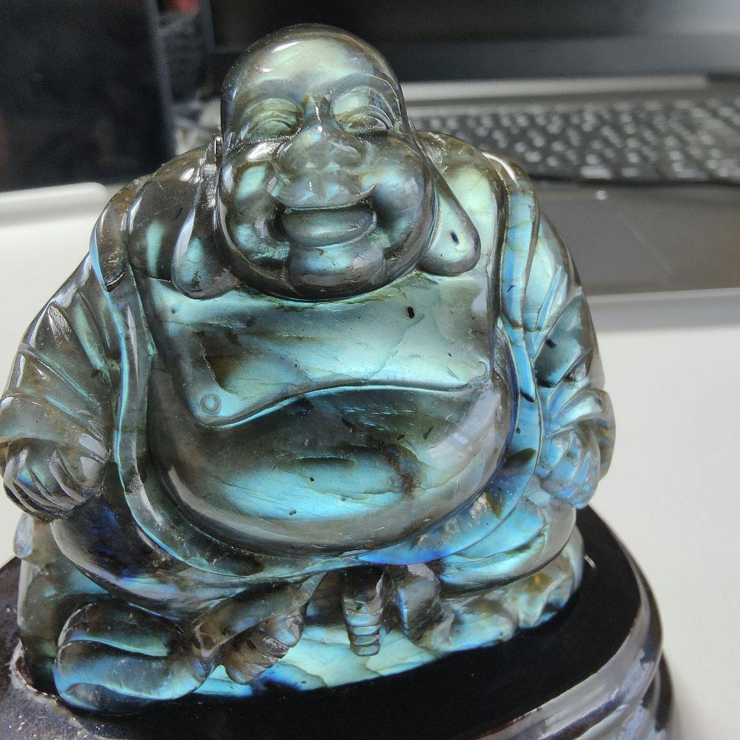 超美品　ラブラドライト　布袋様　天然石　風水　鉱物　パワーストーン　七福神　金運