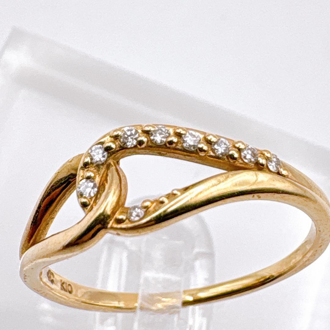 【4℃】K10YG ダイヤモンドライン 細身ツイストリング 15〜15.5号