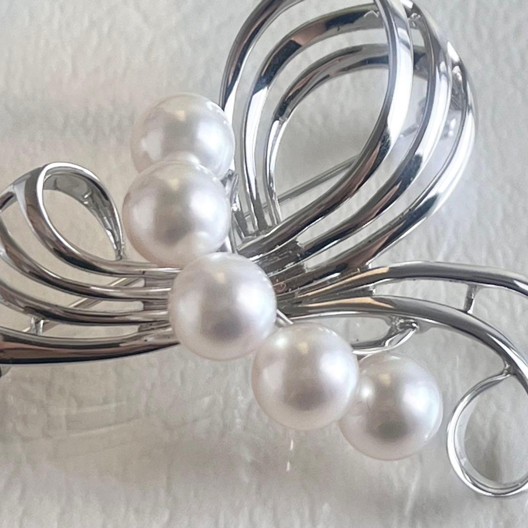 ☆美品☆ミキモト　シルバー　パール　5珠　ブローチ　皇室御用達ブランド