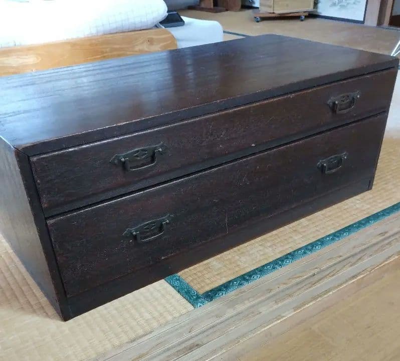 木製引き出し　整理タンス 　箪笥　2段　昭和レトロ　和骨董　古家具　無垢材ベンチ