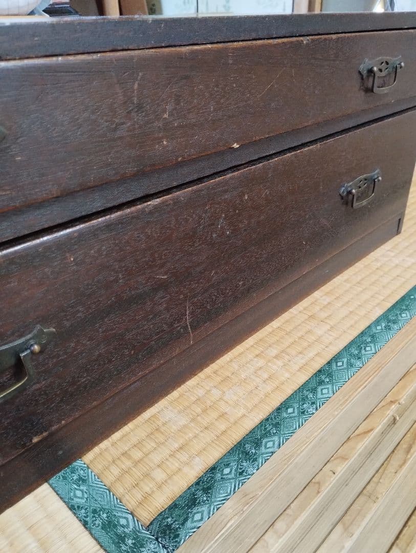 木製引き出し　整理タンス 　箪笥　2段　昭和レトロ　和骨董　古家具　無垢材ベンチ