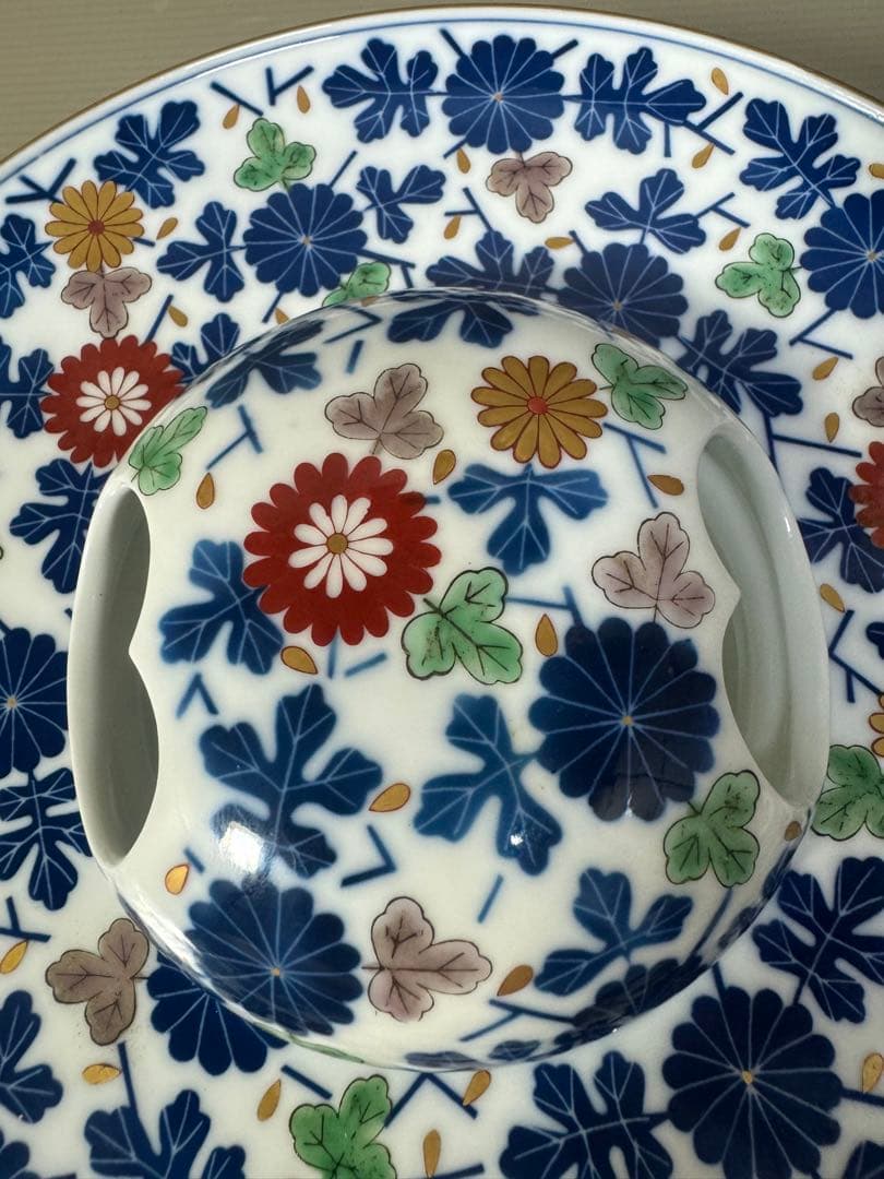 2218 香蘭社　染錦菊文　灰皿　金彩