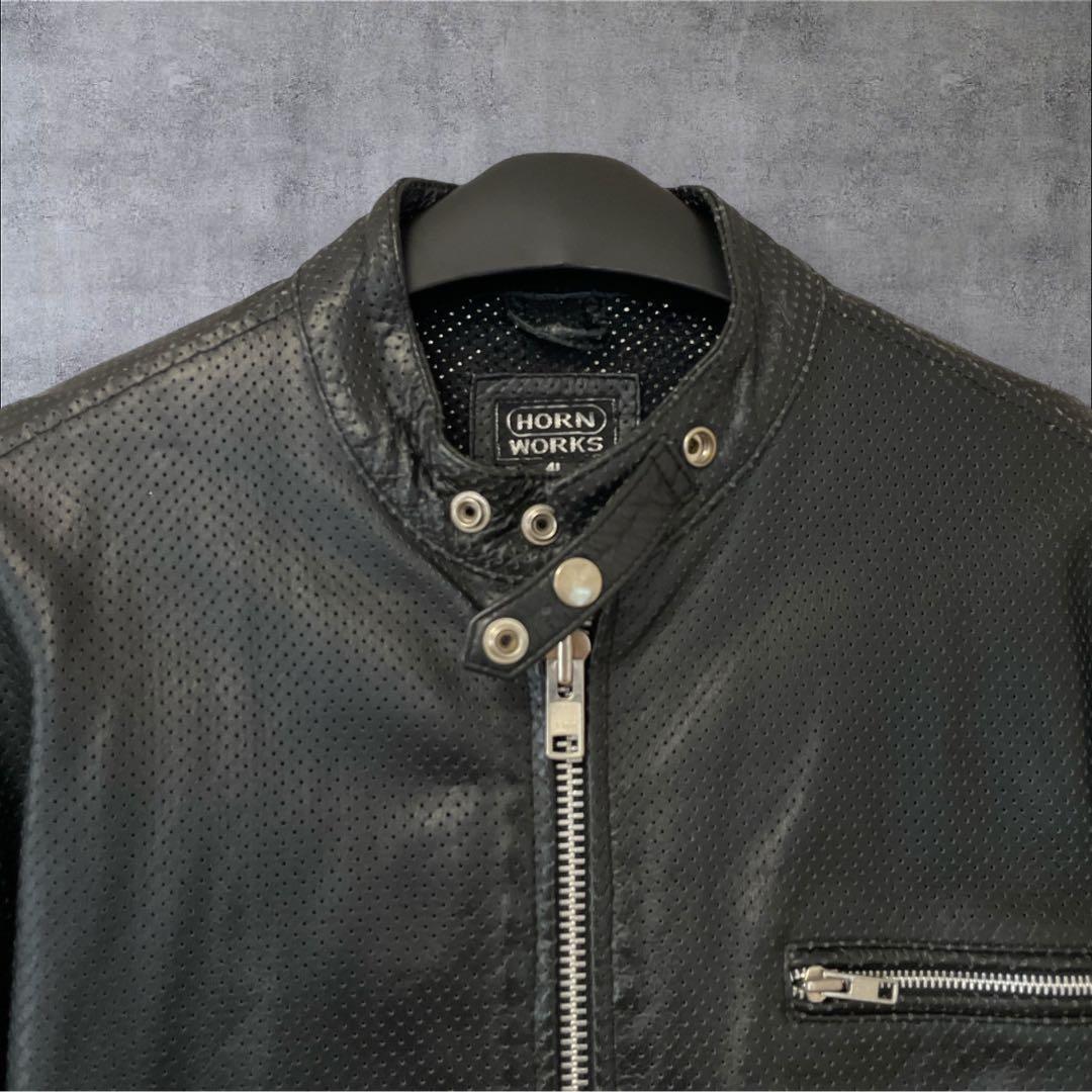 【サイズ4L】ホーンワークス シングルライダース パンチングレザー牛革