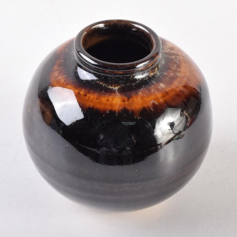 茶道具　京焼　清水焼　桶谷定一作　文琳茶入　仕覆付　共箱　V　6993