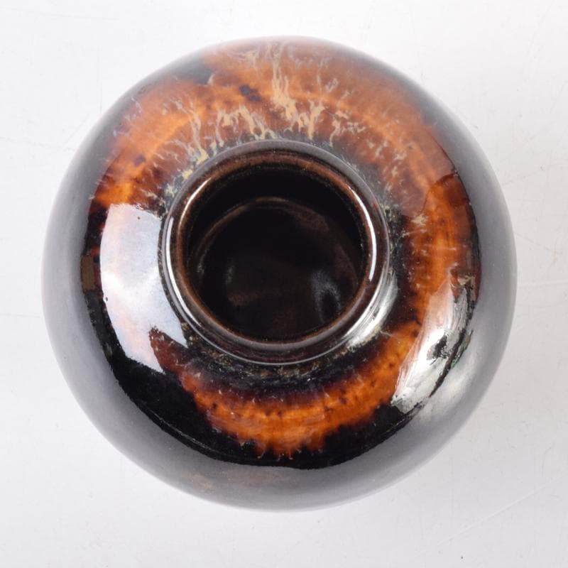 茶道具　京焼　清水焼　桶谷定一作　文琳茶入　仕覆付　共箱　V　6993