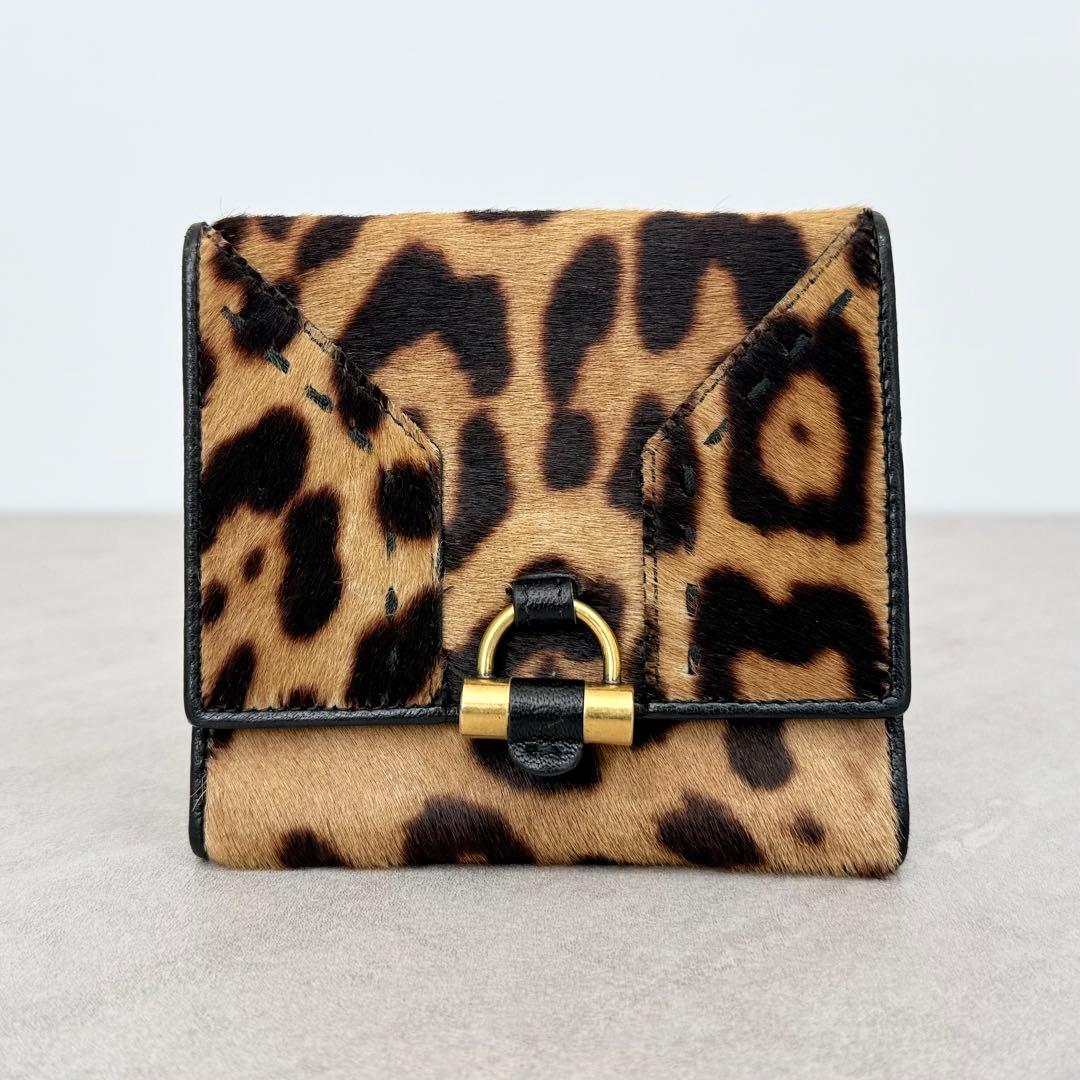 Yves Saint Laurent ハラコ レオパード 2つ折り財布