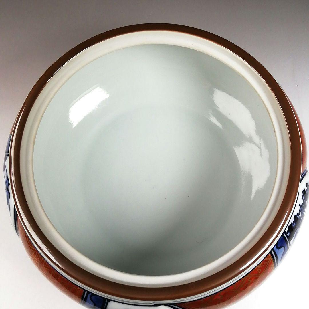 Ｗ１１６　水指　『染付　金襴手捻梅』『平安　景雲 造』『塗替蓋付』　共箱　茶道具