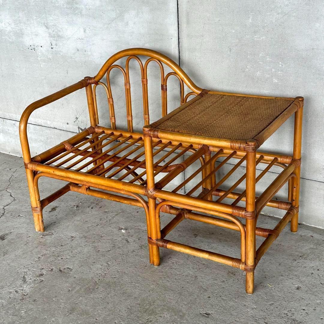 ✿ナチュラルラタンの風合い✿収納付き1人掛けベンチ♪