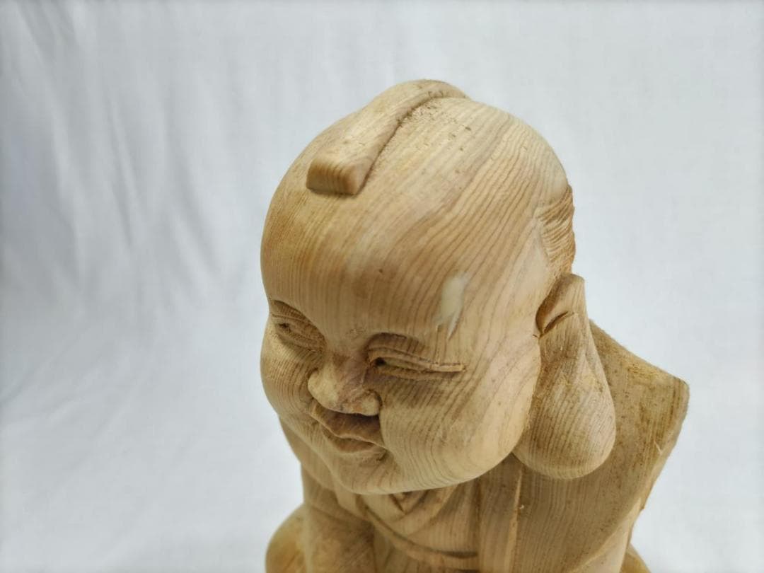 在庫処分品　【福助】木彫り　高さ25ｃｍ　おでこに傷　送料無料！