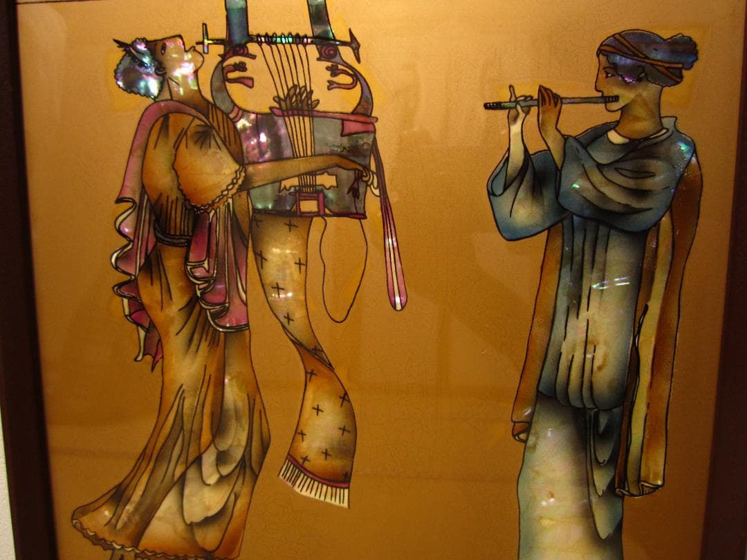 美術◆伝統工芸◆金箔・螺鈿(らでん)細工 絵画 螺鈿 金箔の輝き★高級額装・美品