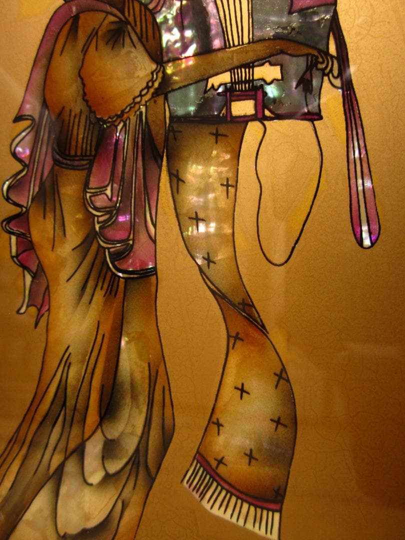 美術◆伝統工芸◆金箔・螺鈿(らでん)細工 絵画 螺鈿 金箔の輝き★高級額装・美品