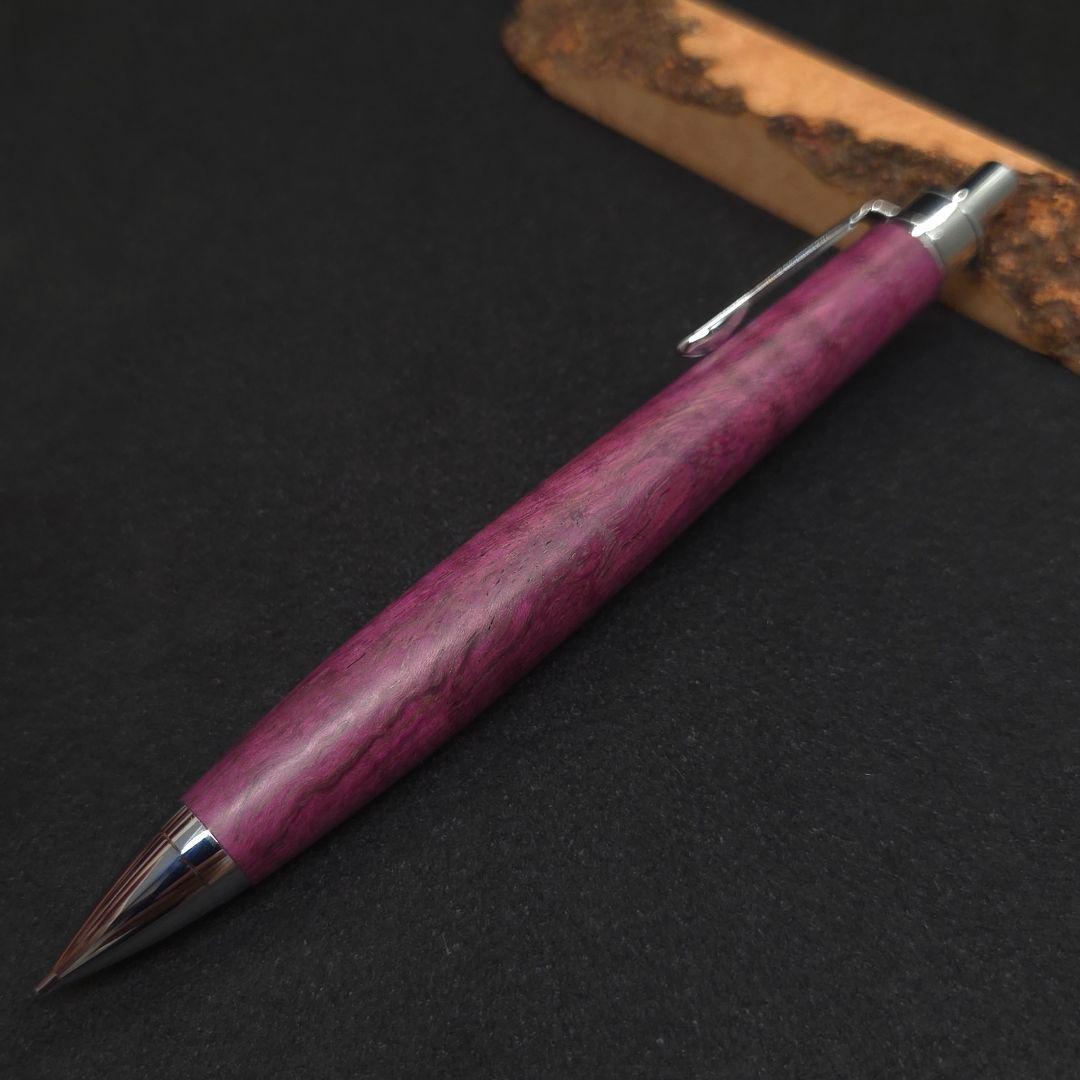 No.33ハンドメイド木軸シャーペンパープルハート縮み杢