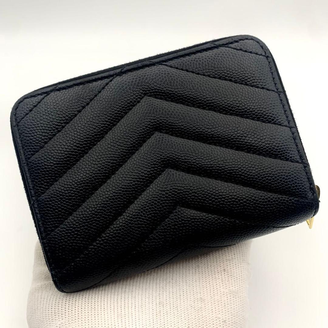 箱付き 美品 サンローラン 財布 カサンドラ YSL 二つ折り コンパクト 黒