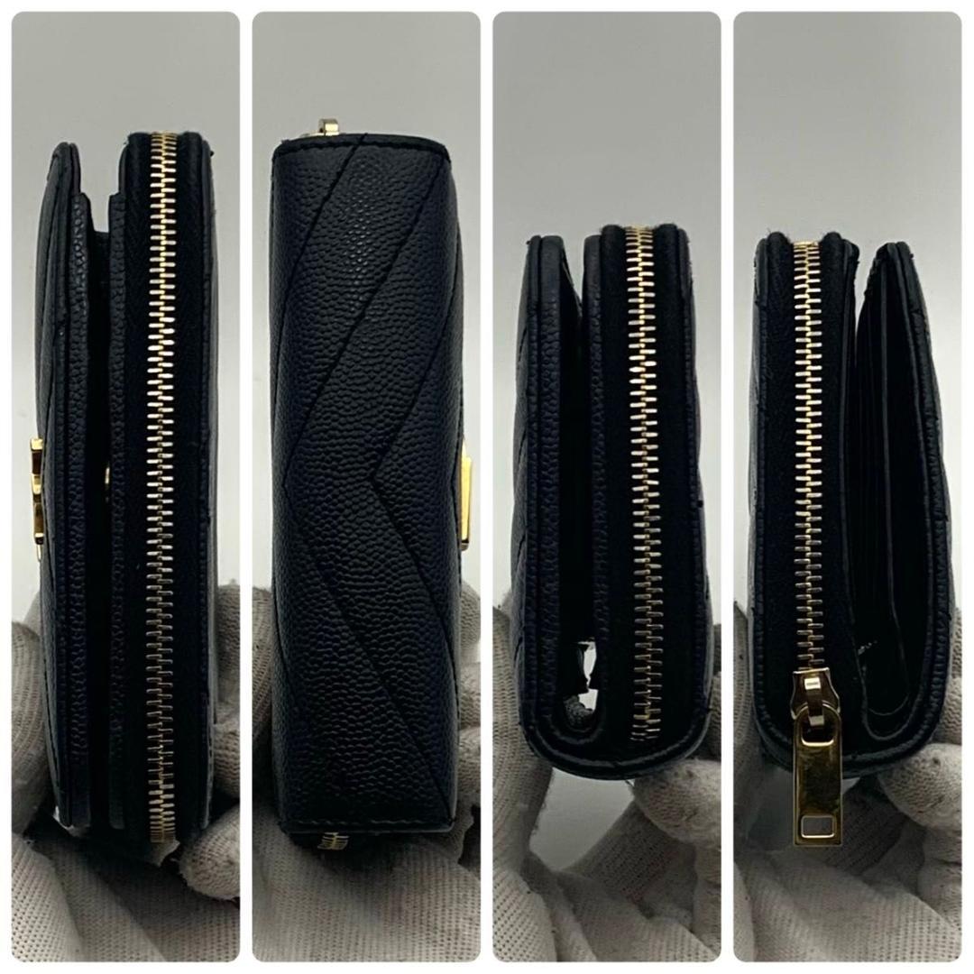 箱付き 美品 サンローラン 財布 カサンドラ YSL 二つ折り コンパクト 黒