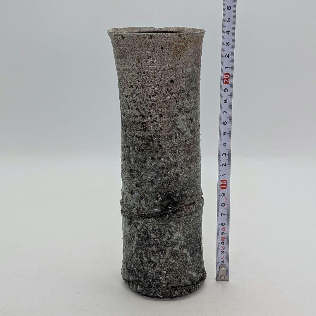 酉々窯 岩淵重哉 自然釉竹花生 四方桟盛蓋共箱共布栞 花器 フラワーベース 京焼