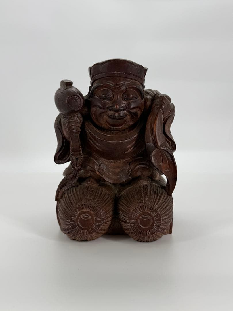 佐藤正貫作　木彫り　恵比寿　大黒天　置物　一対　明治